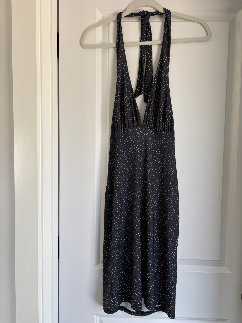 Navy  Polka Dot Halter Midi Dress